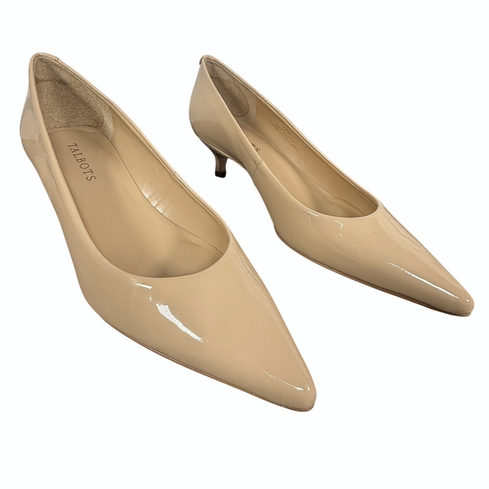 Talbots Nude Patent Leather Pointed Toe Kitten Heel Pumps Womens 7.5 M